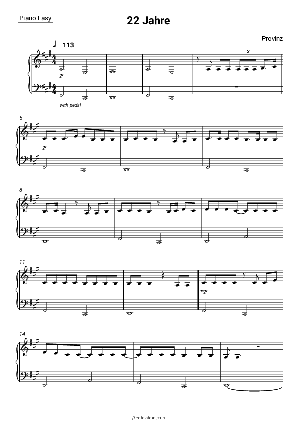 22 Jahre - Provinz Piano Sheet Music Easy - Piano.Easy