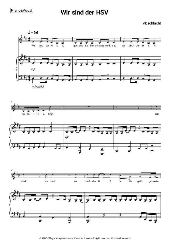 Wir sind der HSV - Abschlach! Piano Sheet Music with the Voice part - Piano&Vocal