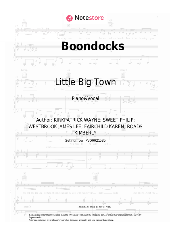 Boondocks - Little Big Town Piano Sheet Music with the Voice part - Piano&Vocal