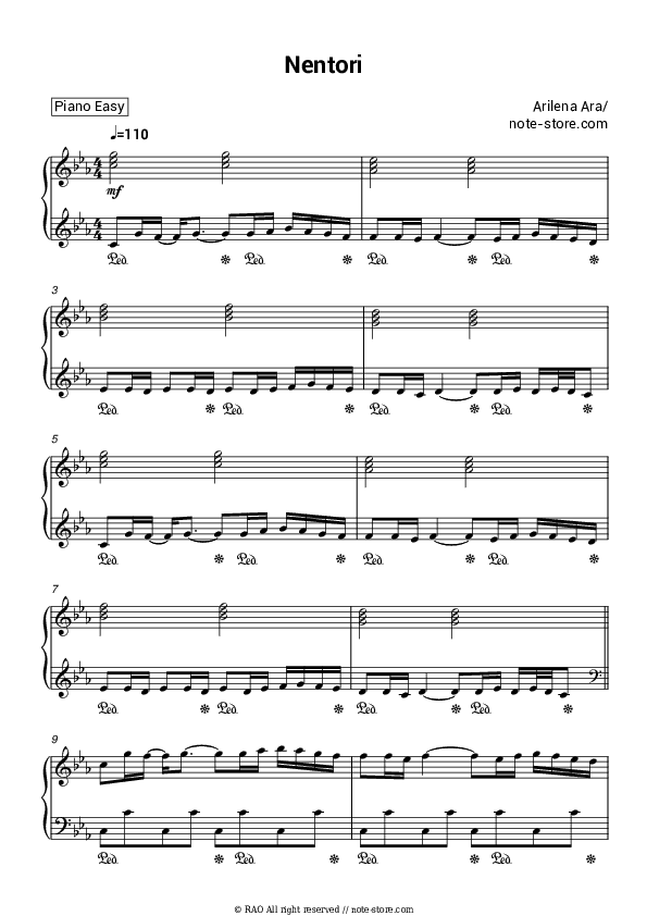 Nentori - Arilena Ara Piano Sheet Music Easy - Piano.Easy