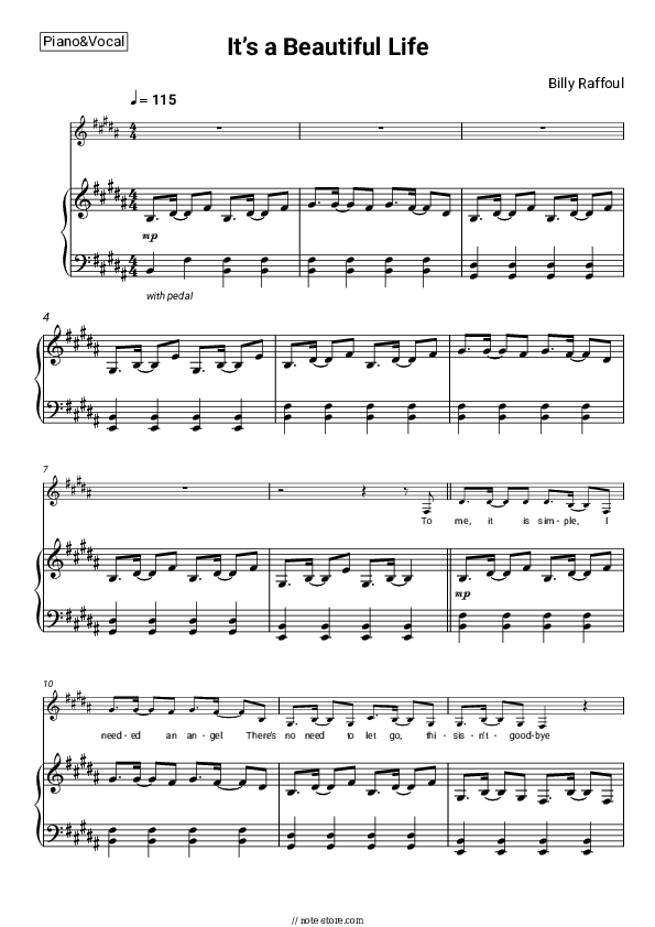 It’s a Beautiful Life - Billy Raffoul Piano Sheet Music with the Voice part - Piano&Vocal