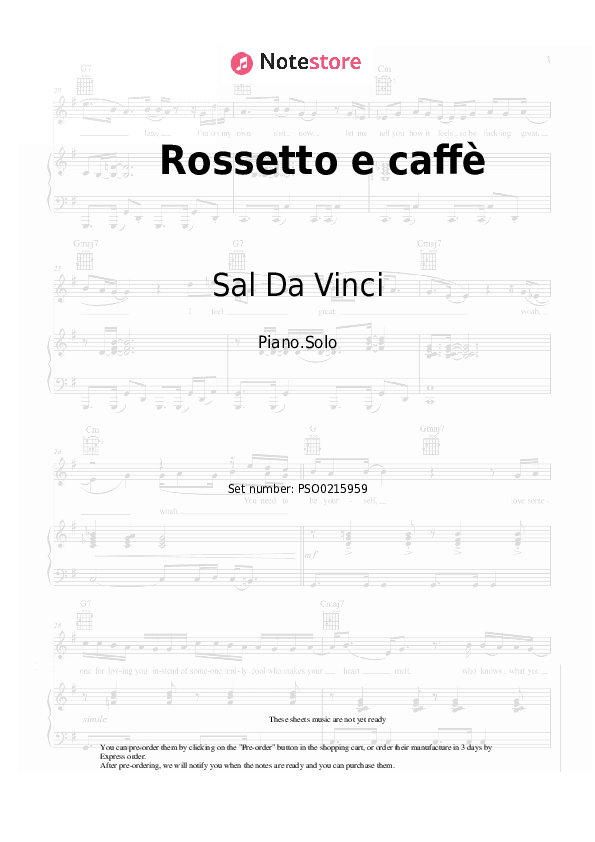 Rossetto e caffè - Sal Da Vinci Piano Sheet Music - Piano.Solo