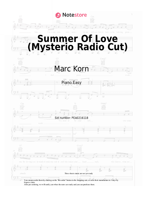 Summer Of Love (Mysterio Radio Cut) - Marc Korn Piano Sheet Music Easy - Piano.Easy
