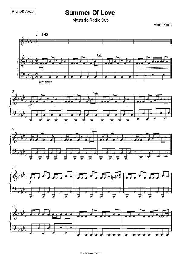 Summer Of Love (Mysterio Radio Cut) - Marc Korn Piano Sheet Music with the Voice part - Piano&Vocal