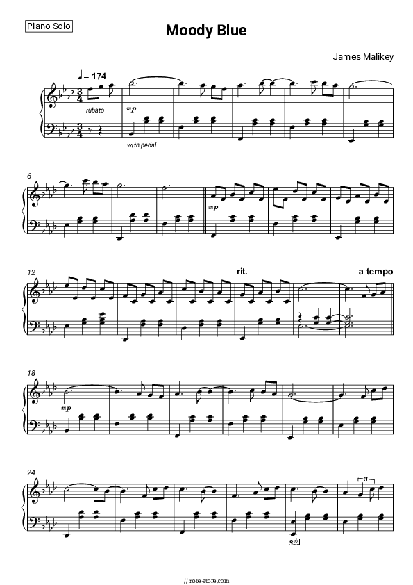 Moody Blue - James Malikey Piano Sheet Music - Piano.Solo