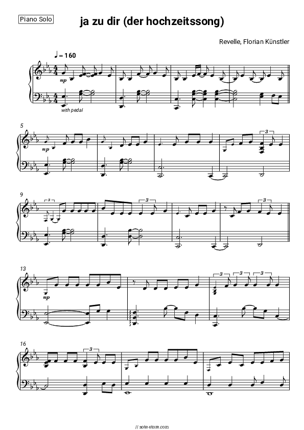 ja zu dir (der hochzeitssong) - Revelle, Florian Künstler Piano Sheet Music - Piano.Solo