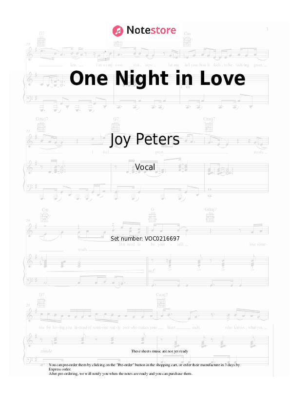 One Night in Love - Joy Peters Vocal Sheet Music - Vocal
