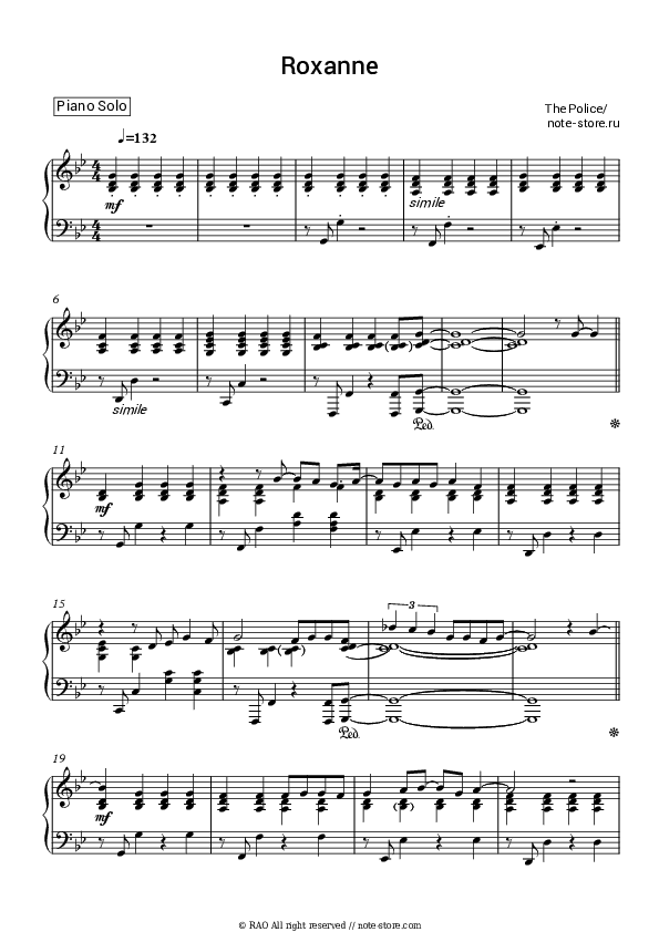 Roxanne - The Police Piano Sheet Music - Piano.Solo