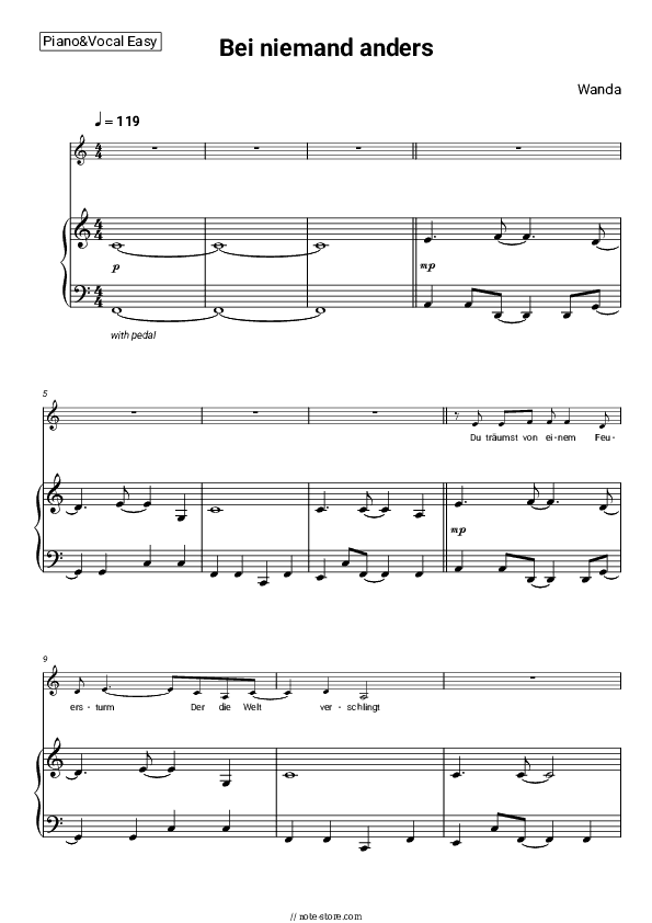 Bei niemand anders - Wanda Piano Sheet Music Easy and Vocal - Piano&Vocal.Easy