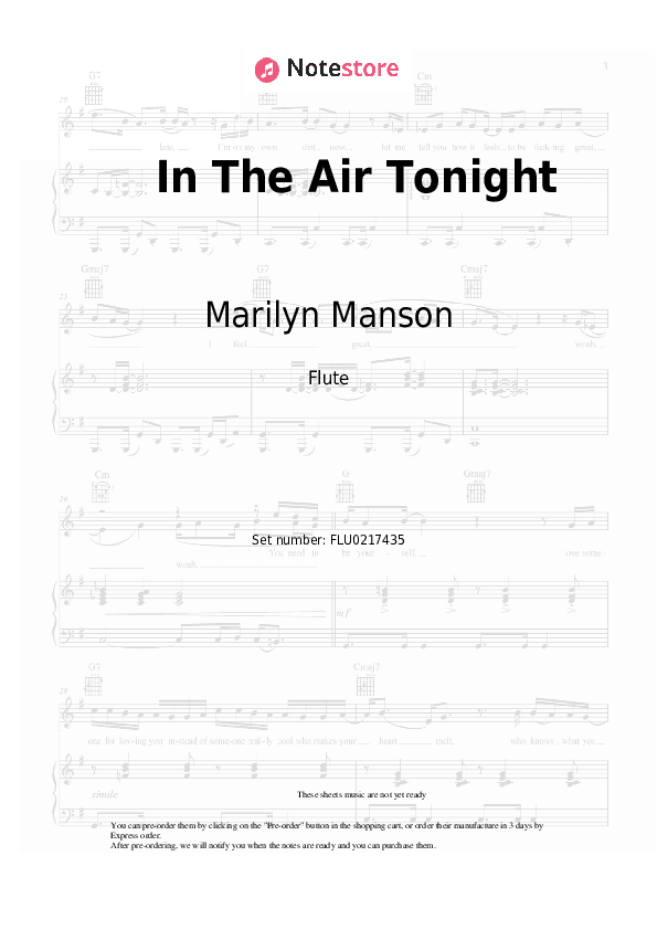 In The Air Tonight - Marilyn Manson Flute Sheet Music - Flute