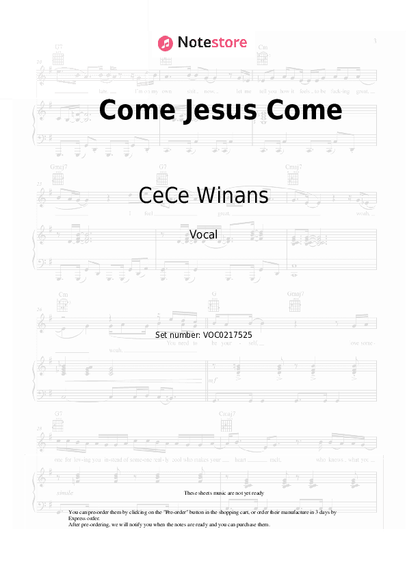 Come Jesus Come - CeCe Winans Vocal Sheet Music - Vocal