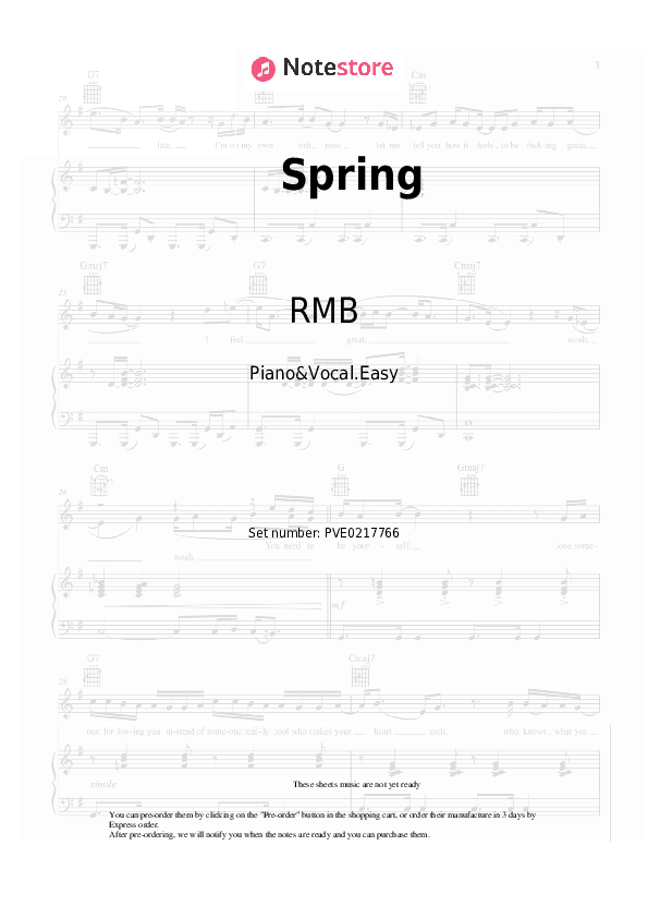 Spring - RMB Piano Sheet Music Easy and Vocal - Piano&Vocal.Easy