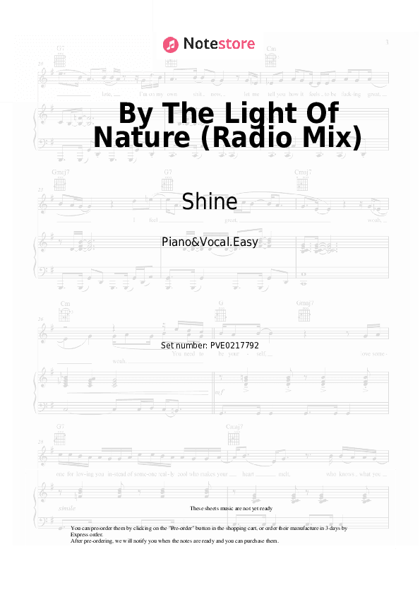By The Light Of Nature (Radio Mix) - Shine Piano Sheet Music Easy and Vocal - Piano&Vocal.Easy