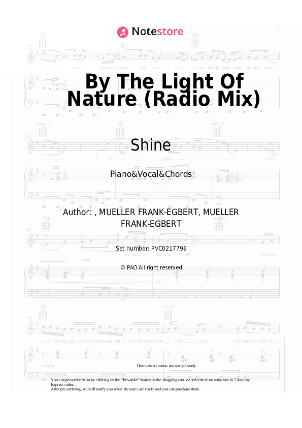 By The Light Of Nature (Radio Mix) - Shine Piano Sheet Music with the Vocal and Chords - Piano&Vocal&Chords