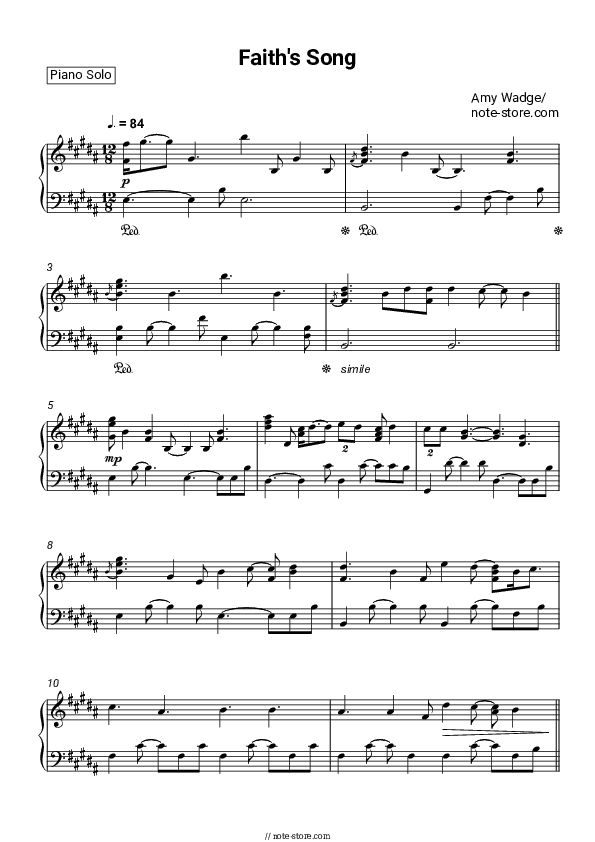 Faith's Song - Amy Wadge Piano Sheet Music - Piano.Solo