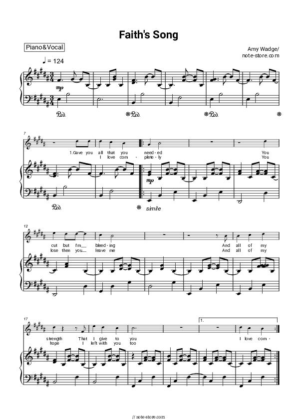 Faith's Song - Amy Wadge Piano Sheet Music with the Voice part - Piano&Vocal