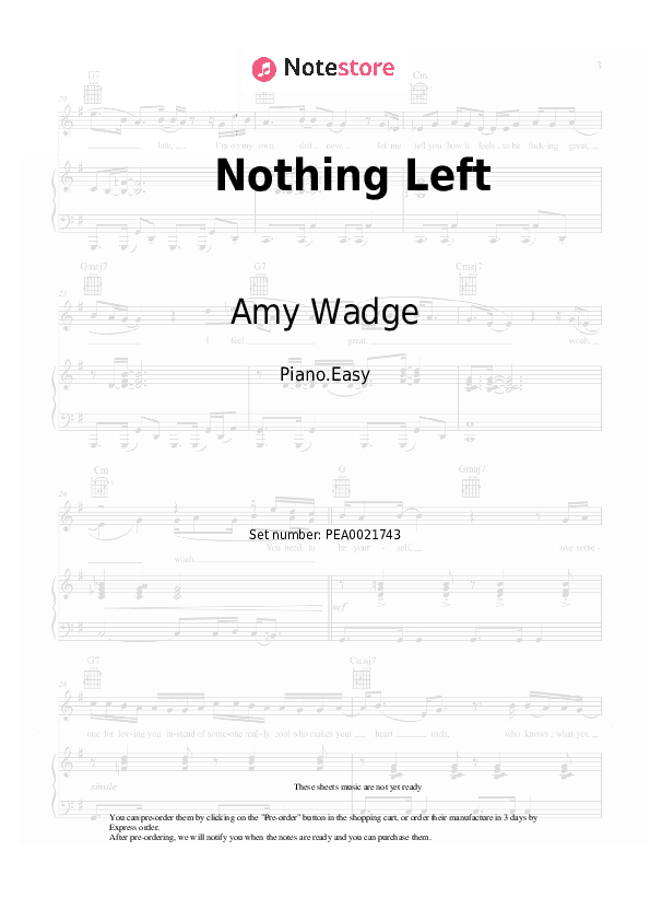 Nothing Left - Amy Wadge Piano Sheet Music Easy - Piano.Easy