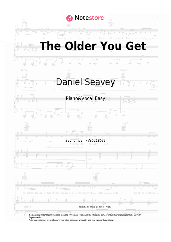 The Older You Get - Daniel Seavey Piano Sheet Music Easy and Vocal - Piano&Vocal.Easy
