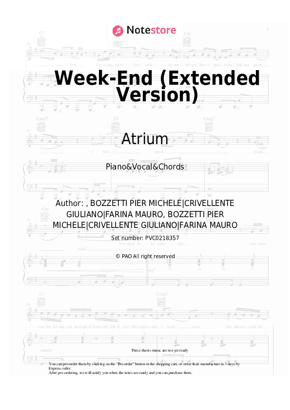 Week-End (Extended Version) - Atrium Piano Sheet Music with the Vocal and Chords - Piano&Vocal&Chords