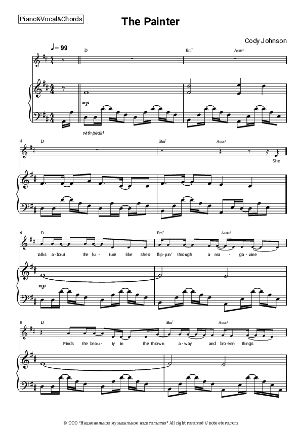 The Painter - Cody Johnson Piano Sheet Music with the Vocal and Chords - Piano&Vocal&Chords