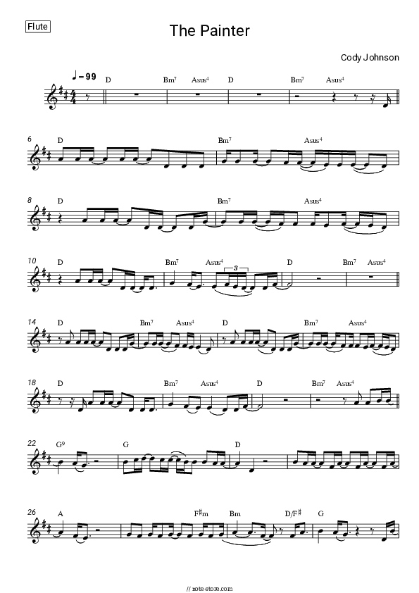 The Painter - Cody Johnson Flute Sheet Music - Flute