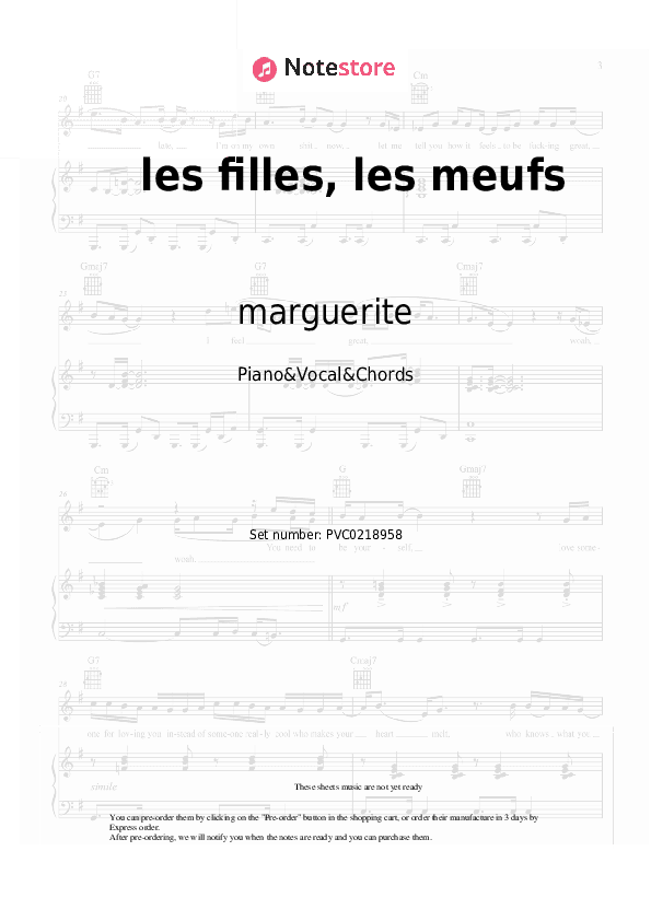 les filles, les meufs - marguerite Piano Sheet Music with the Vocal and Chords - Piano&Vocal&Chords