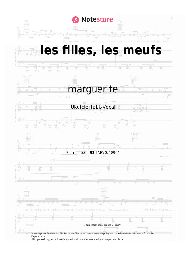 les filles, les meufs - marguerite Sheet Music - Ukulele.Tab&Vocal