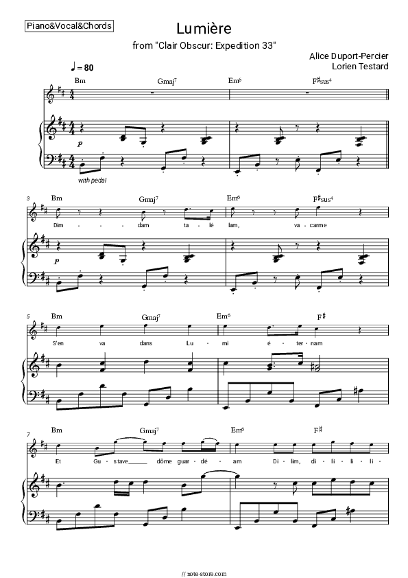 Lumière - Lorien Testard, Alice Duport-Percier Piano Sheet Music with the Vocal and Chords - Piano&Vocal&Chords