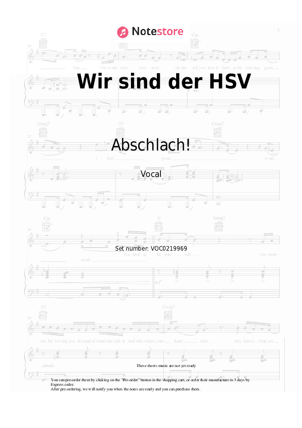 Wir sind der HSV - Abschlach! Vocal Sheet Music - Vocal