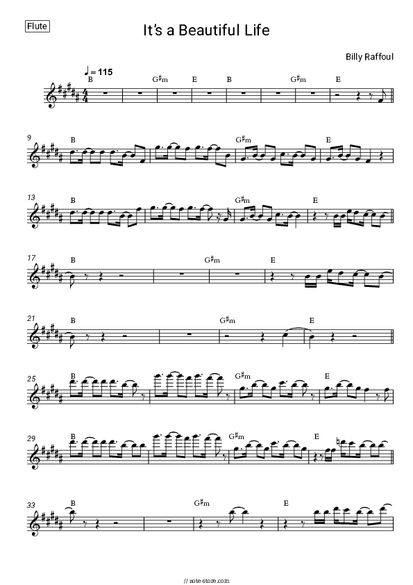 It’s a Beautiful Life - Billy Raffoul Flute Sheet Music - Flute