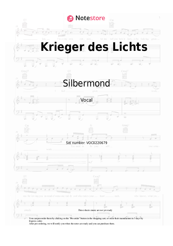 Krieger des Lichts - Silbermond Vocal Sheet Music - Vocal