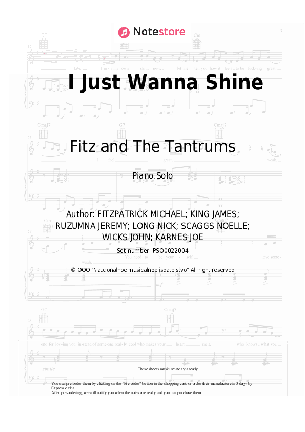 I Just Wanna Shine - Fitz and The Tantrums Piano Sheet Music - Piano.Solo