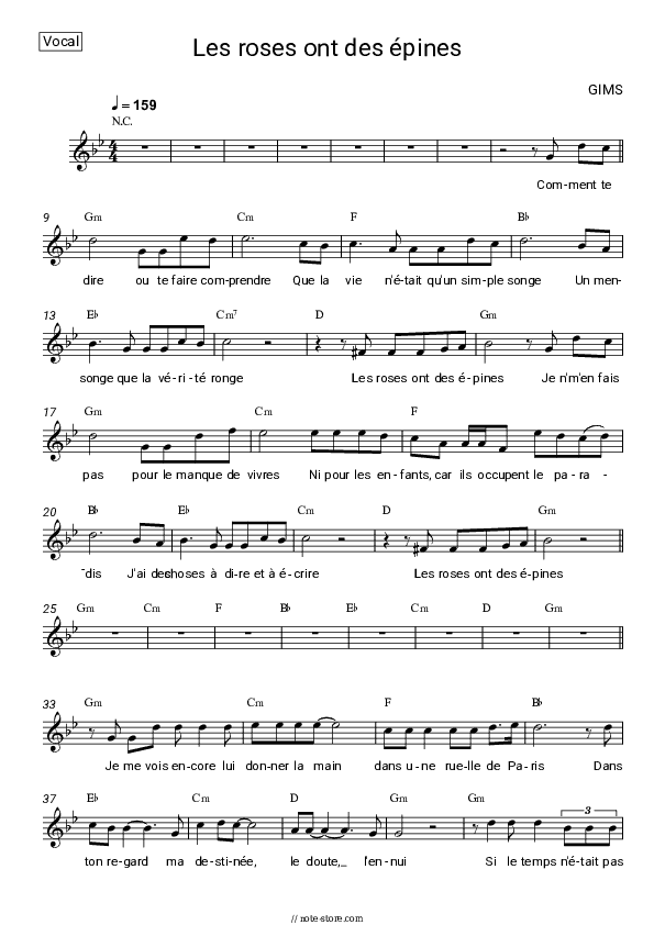 Les roses ont des épines - GIMS (Maître Gims) Vocal Sheet Music - Vocal