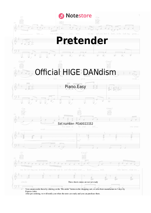 Pretender - Official HIGE DANdism Piano Sheet Music Easy - Piano.Easy