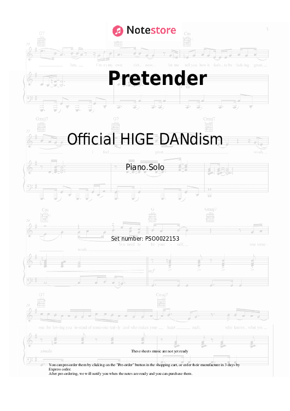 Pretender - Official HIGE DANdism Piano Sheet Music - Piano.Solo