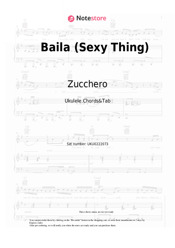 Baila (Sexy Thing) - Zucchero Ukulele Sheet Music - Ukulele.Chords&Tab
