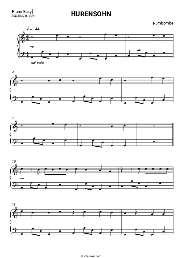 HURENSOHN - Rumbombe Piano Sheet Music Easy - Piano.Easy