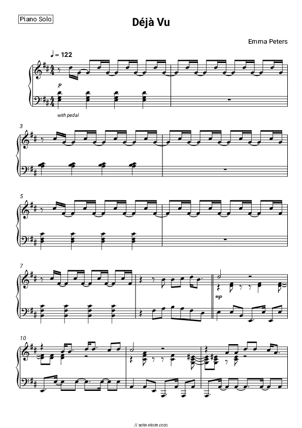 Déjà Vu - Emma Peters Piano Sheet Music - Piano.Solo