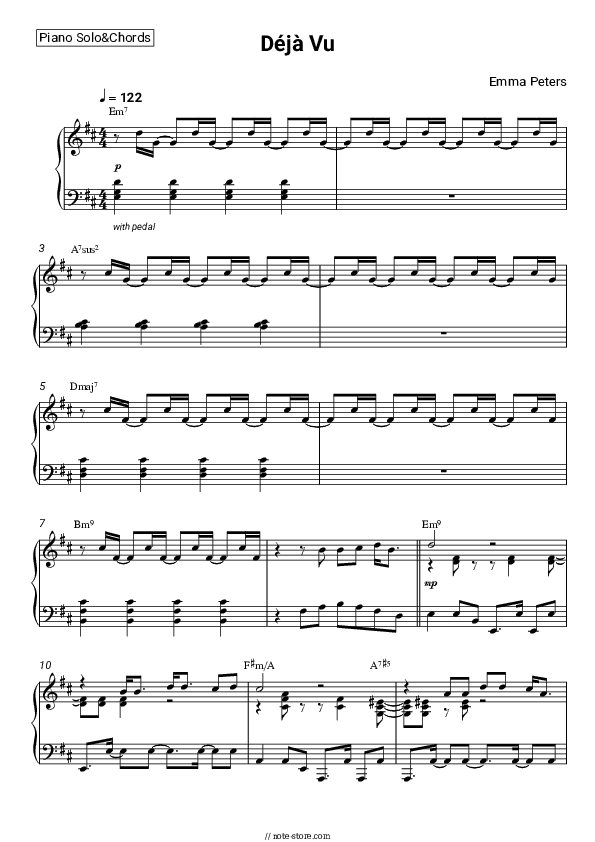 Déjà Vu - Emma Peters Piano Sheet Music and Chords - Piano.Solo&Chords