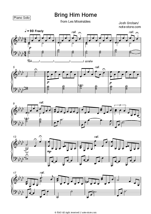 Bring him home (Les Misérables) - Josh Groban, Claude-Michel Schonberg Piano Sheet Music - Piano.Solo