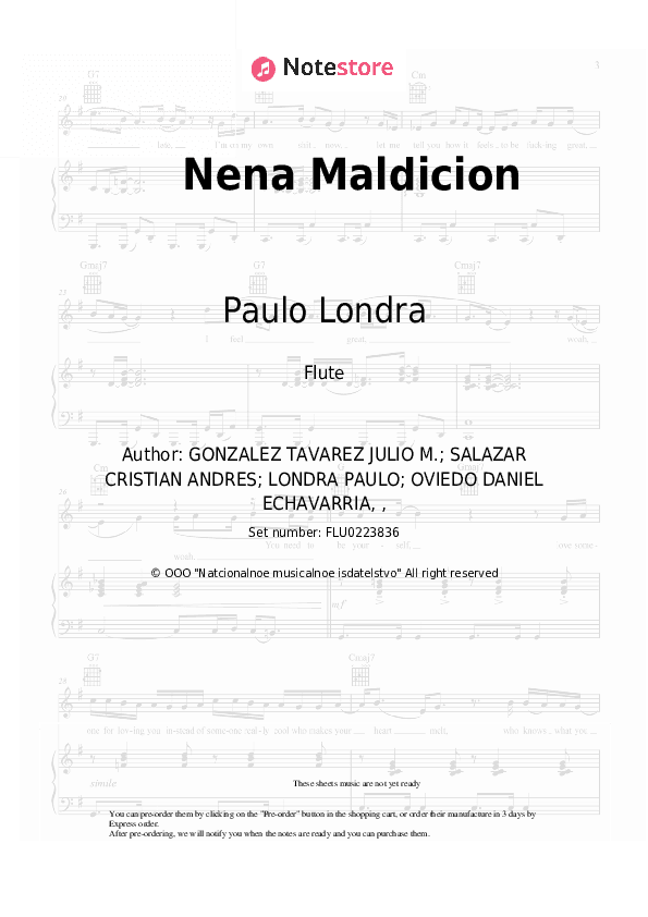 Nena Maldicion - Paulo Londra, Lenny Tavarez Flute Sheet Music - Flute