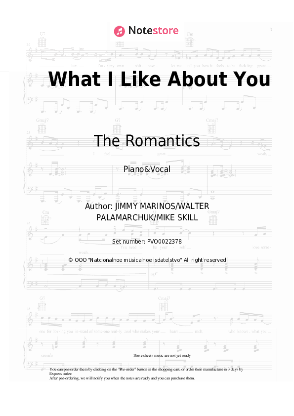 What I Like About You - The Romantics Piano Sheet Music with the Voice part - Piano&Vocal