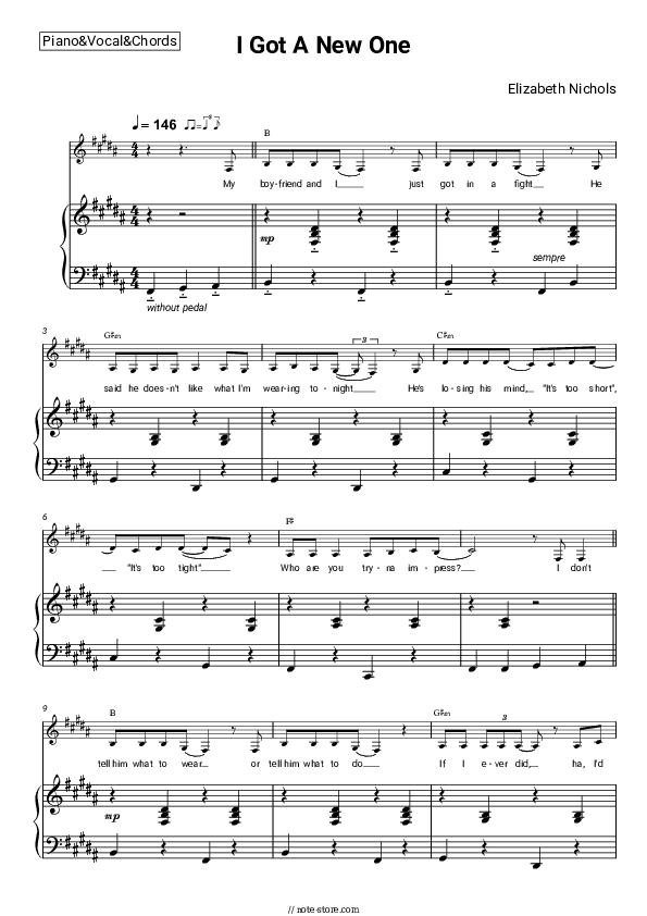 I Got A New One - Elizabeth Nichols Piano Sheet Music with the Vocal and Chords - Piano&Vocal&Chords