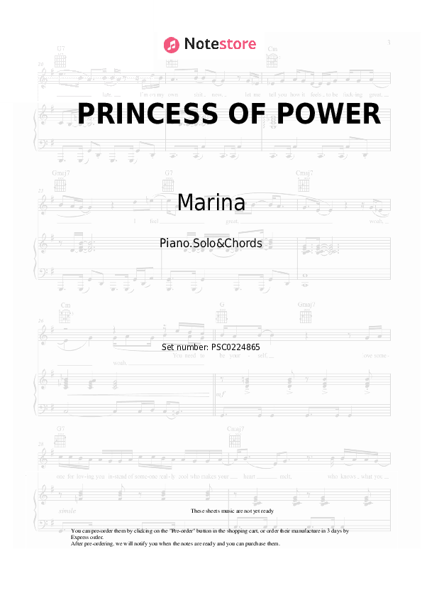 PRINCESS OF POWER - Marina Piano Sheet Music and Chords - Piano.Solo&Chords