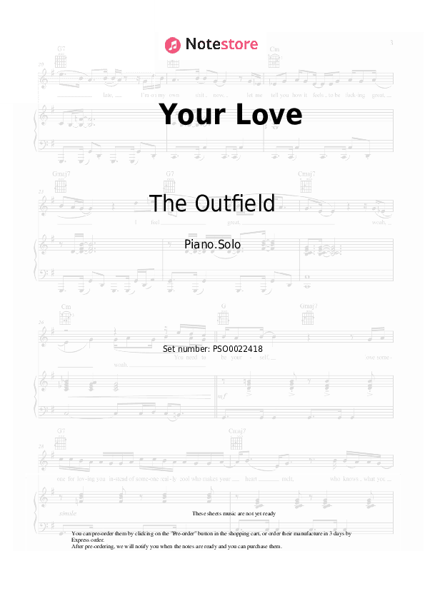 Your Love - The Outfield Piano Sheet Music - Piano.Solo