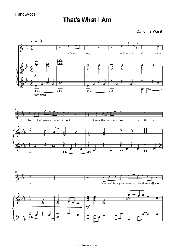 That’s What I Am - Conchita Wurst Piano Sheet Music with the Voice part - Piano&Vocal