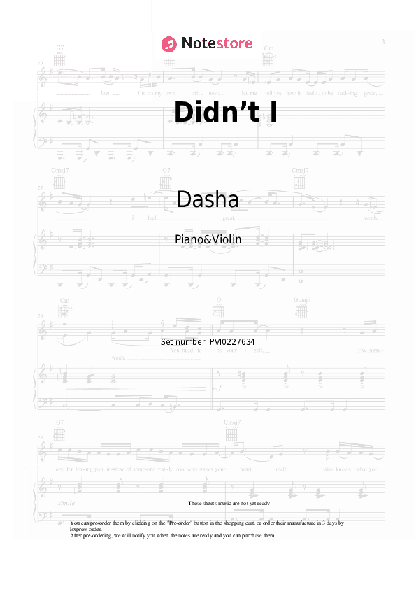 Didn’t I - Dasha Piano Sheet Music and Violin - Piano&Violin