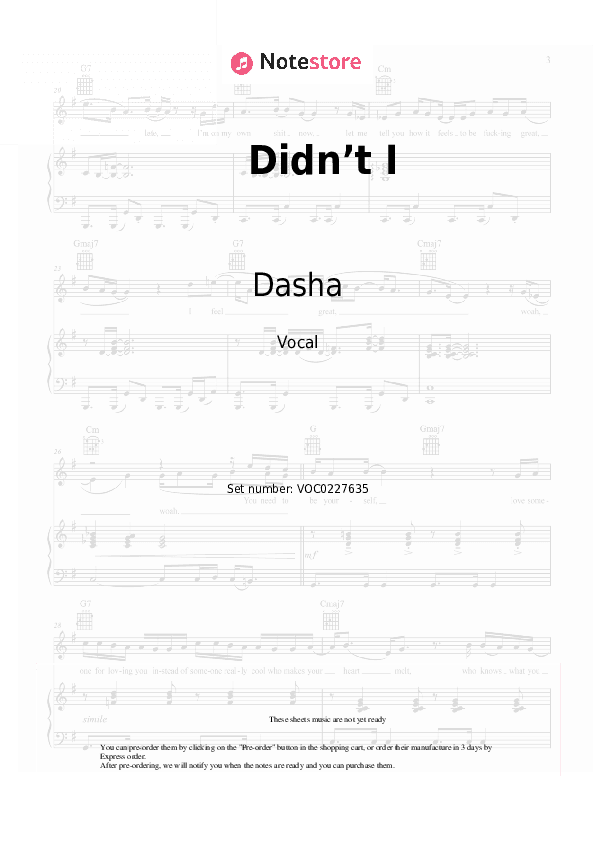 Didn’t I - Dasha Vocal Sheet Music - Vocal