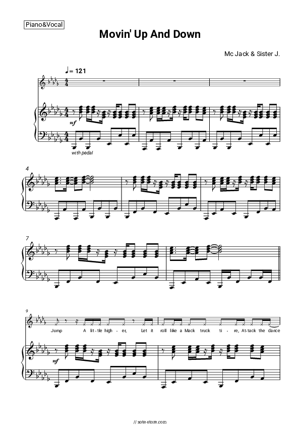 Movin' Up And Down - Mc Jack & Sister J. Piano Sheet Music with the Voice part - Piano&Vocal