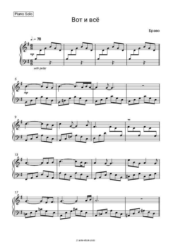 Вот и всё (Синее, синее небо) - Bravo, Valeriy Syutkin Piano Sheet Music - Piano.Solo